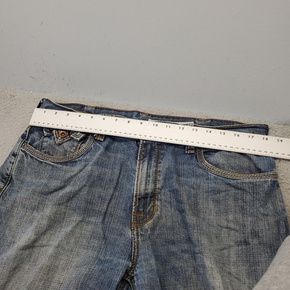 DKNY Straight Jeans Mens 36x32 Blue Denim Stretch Boho Faded‎ Contrast Stitch - Picture 3 of 10